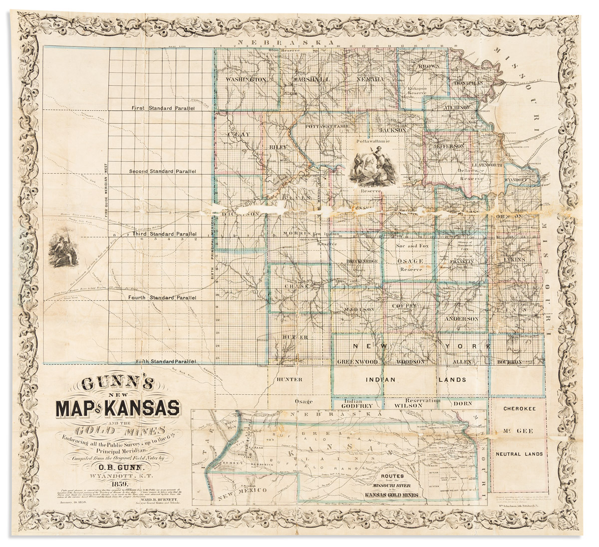 (KANSAS TERRITORY.) Otis B. Gunn. Gunns New Map of Kansas and the Gold Mines
